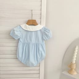 2026 Summer New 0-24M Baby Girls Jumpsuit Korean Version Short Sleeved Bodysuit Flower Embroidered Sweet Blue Romper