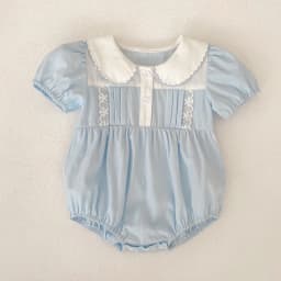 2026 Summer New 0-24M Baby Girls Jumpsuit Korean Version Short Sleeved Bodysuit Flower Embroidered Sweet Blue Romper