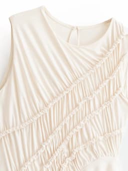 Willshela Women Fashion Beige Pleated Asymmetrical Pullover Tops Vintage O-Neck Sleeveless Female Chic Lady Tank Tops