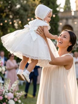 High-quality Lace Embroidered White Christening Dress for Baby Aged 0-2 Years. Suitable for Wedding, Birthday Party, With a Hat