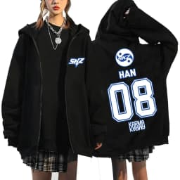 2025 Men Women KPOP KARMA Print Zip Up Hoodie Fashion Casual Loose Fleece Lined Long Sleeve