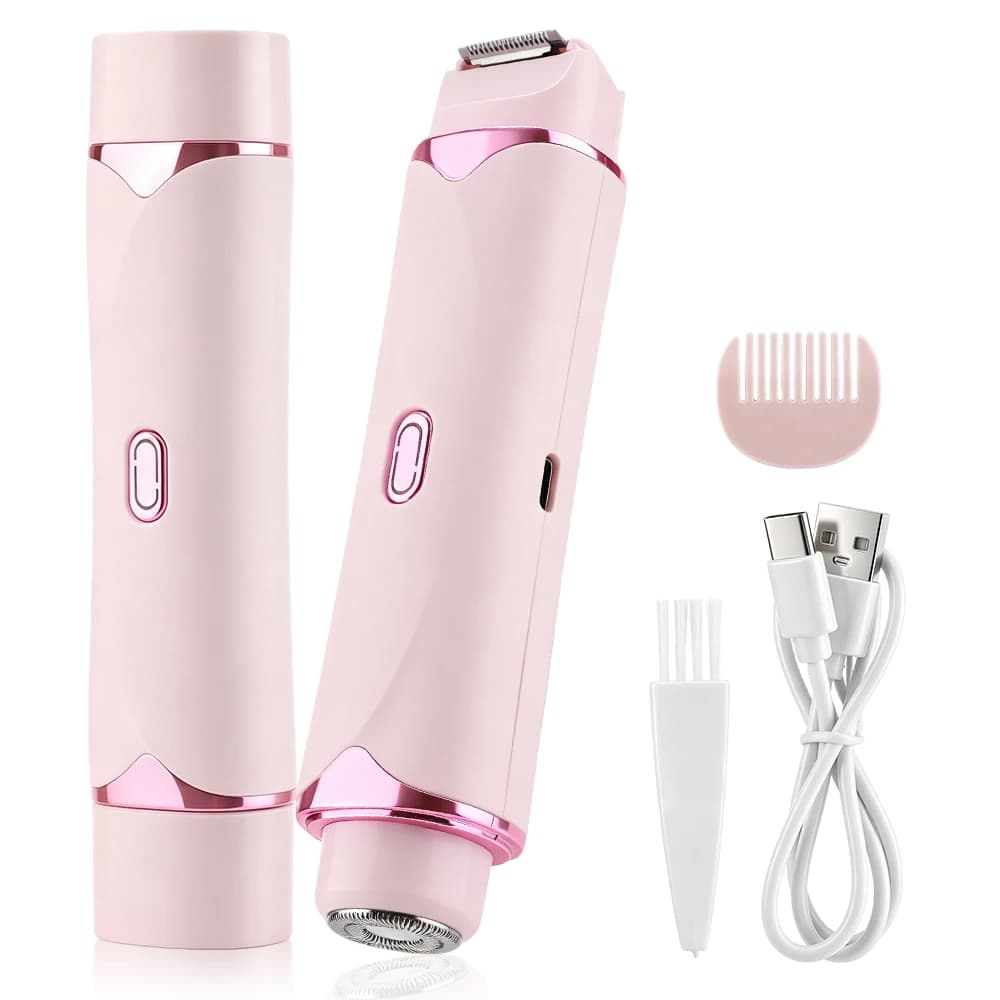 Women's 2-in-1 Dual-Head Electric Razor Painless Bikini Trimmer Wet/Dry Use Detachable Head for Ladies Hair Shaver
