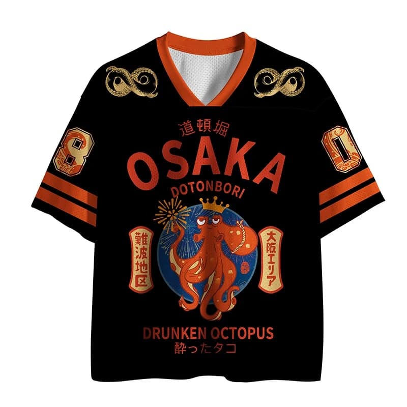 Japanese Classic Pattern Fun 3D Sports Fitness Men's and Women's V-neck T-shirt Children's Street Wear Outdoor Casual Top