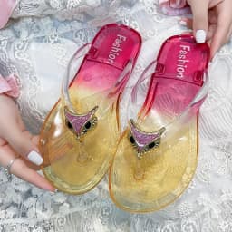 Crystal Flip Flops for Women, Flat Outdoor Slippers, Women's Layered Color Jelly Beach Clip On Shoes Toe Clip On Casual Slippers