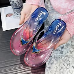 Crystal Flip Flops for Women, Flat Outdoor Slippers, Women's Layered Color Jelly Beach Clip On Shoes Toe Clip On Casual Slippers