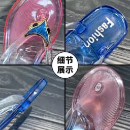 Crystal Flip Flops for Women, Flat Outdoor Slippers, Women's Layered Color Jelly Beach Clip On Shoes Toe Clip On Casual Slippers