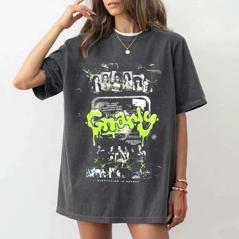 Cotton street wear loose short sleeved top T-shirt retro KATSEYE Gnarly T-shirt suitable for both men and women retro T-shirt