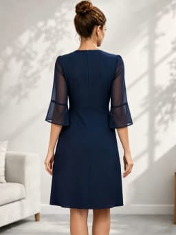 Women Elegant Pure Color O-Neck Summer Bell Sleeve Leisure Cocktail Party Knee Length Full Skirt A-Line Evening Dress