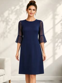 Women Elegant Pure Color O-Neck Summer Bell Sleeve Leisure Cocktail Party Knee Length Full Skirt A-Line Evening Dress