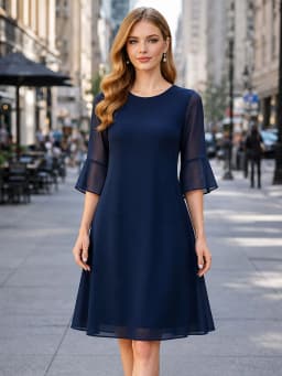 Women Elegant Pure Color O-Neck Summer Bell Sleeve Leisure Cocktail Party Knee Length Full Skirt A-Line Evening Dress