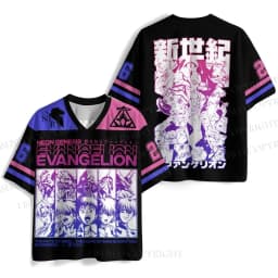 2026 Retro Neon Genesis Evangelion EVA-02 & Asuka Streetwear quick drying Jersey T-shirt, Unisex Oversized Harajuku V-Neck Tee