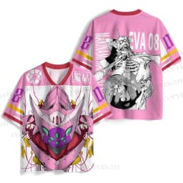 2026 Retro Neon Genesis Evangelion EVA-02 & Asuka Streetwear quick drying Jersey T-shirt, Unisex Oversized Harajuku V-Neck Tee
