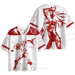 2026 Retro Neon Genesis Evangelion EVA-02 & Asuka Streetwear quick drying Jersey T-shirt, Unisex Oversized Harajuku V-Neck Tee