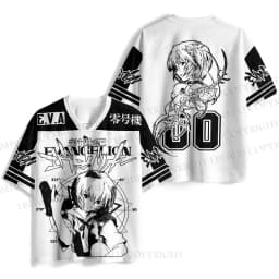2026 Retro Neon Genesis Evangelion EVA-02 & Asuka Streetwear quick drying Jersey T-shirt, Unisex Oversized Harajuku V-Neck Tee
