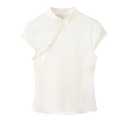 Willshela Women Fashion Solid Side Button Zipper Slim Fitting Tops Vintage Stand Neck Short Sleeves Female Chic Lady Tank Tops