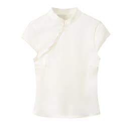 Willshela Women Fashion Solid Side Button Zipper Slim Fitting Tops Vintage Stand Neck Short Sleeves Female Chic Lady Tank Tops