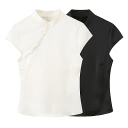 Willshela Women Fashion Solid Side Button Zipper Slim Fitting Tops Vintage Stand Neck Short Sleeves Female Chic Lady Tank Tops