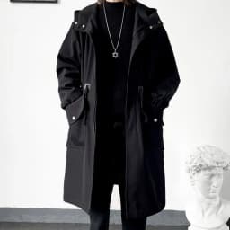 KIDWHXR Men Trench Coat Spring Autumn Mid-length Hooded Casual Male Windbreaker Fashion Simlpe Solid Color Pocket Man Outerwear