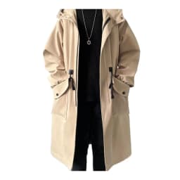 KIDWHXR Men Trench Coat Spring Autumn Mid-length Hooded Casual Male Windbreaker Fashion Simlpe Solid Color Pocket Man Outerwear