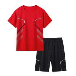 2-Piece Summer Youth 13-16 Years Old Multi-Color Quick Drying Sports Short-Sleeved Shorts Set, Youth Men's and Women's Printed T