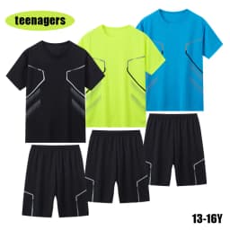 2-Piece Summer Youth 13-16 Years Old Multi-Color Quick Drying Sports Short-Sleeved Shorts Set, Youth Men's and Women's Printed T