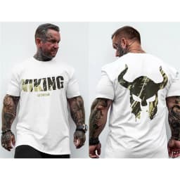 2026 GYM American Muscle Fitness Short Sleeve Men's Printed T-shirt Round Neck Loose Large Size Trend Slim Brother Short Sleeve