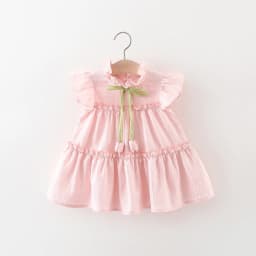 Baby Girl Dress Summer Cotton Solid Color Tulip Bow Baby Dresses Cute Casual Beach Baby Girl Clothing