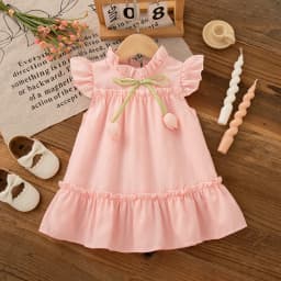 Baby Girl Dress Summer Cotton Solid Color Tulip Bow Baby Dresses Cute Casual Beach Baby Girl Clothing
