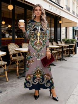 Long Sleeve Dress Ethnic Style Casual Flowy Midi Dress for Women Autumn Winter Fashion A Line Solid Color Loose Fit