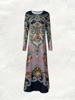 Long Sleeve Dress Ethnic Style Casual Flowy Midi Dress for Women Autumn Winter Fashion A Line Solid Color Loose Fit