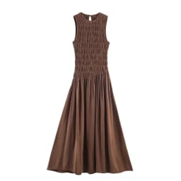 2026 Spring New Product Women's French Simple Medium to Long Sleeveless Round Neck Fluffy Midi Dress