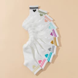 10 Pairs Kids Socks Heart Pattern Bar White Basic Sports Versatile Children's Footwear, Girls' School Socks
