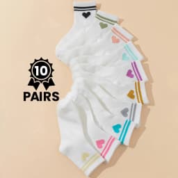 10 Pairs Kids Socks Heart Pattern Bar White Basic Sports Versatile Children's Footwear, Girls' School Socks