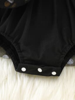 Black and Gold Polka Dot Mesh Puff Sleeve Square Neck Romper Dress + Bow Headband Daddy’S Princess Gold Foil Print Baby Girl Birthday Party Dress Set
