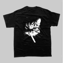 New Street Smoking Cat Retro Printed Crewneck T-shirt Women Fashion Short Sleeves Funny Cat Meme Tops Women Clothing Clothes