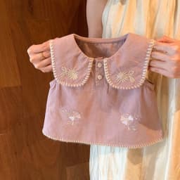 Fresh Korean Vibe 2-Piece Suit Lovely Girls Lapel Floral Embroidery Sleeveless Blouse + Shorts Vacation Outfit 2-7 Years