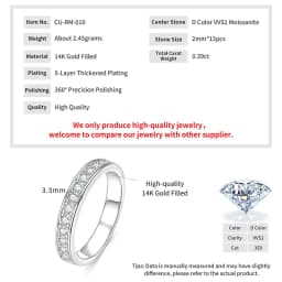 RAPRGOLD GRA Certified 2mm Moissanite Ring for Women Lab Created Diamond Engagement Half Eternity Band Wedding Fine Jewelry Gift