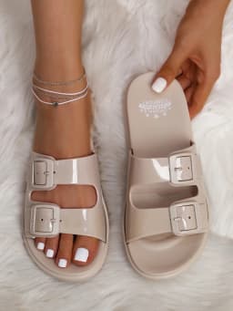 New Luofu Fashionable Women's Slippers, Outdoor Casual Double-Buckle Sandals, Thick-Soled Eva Material, Comfortable and Eco-Friendly Slippers, Indoor Non-Slip Slippers, Casual Slippers