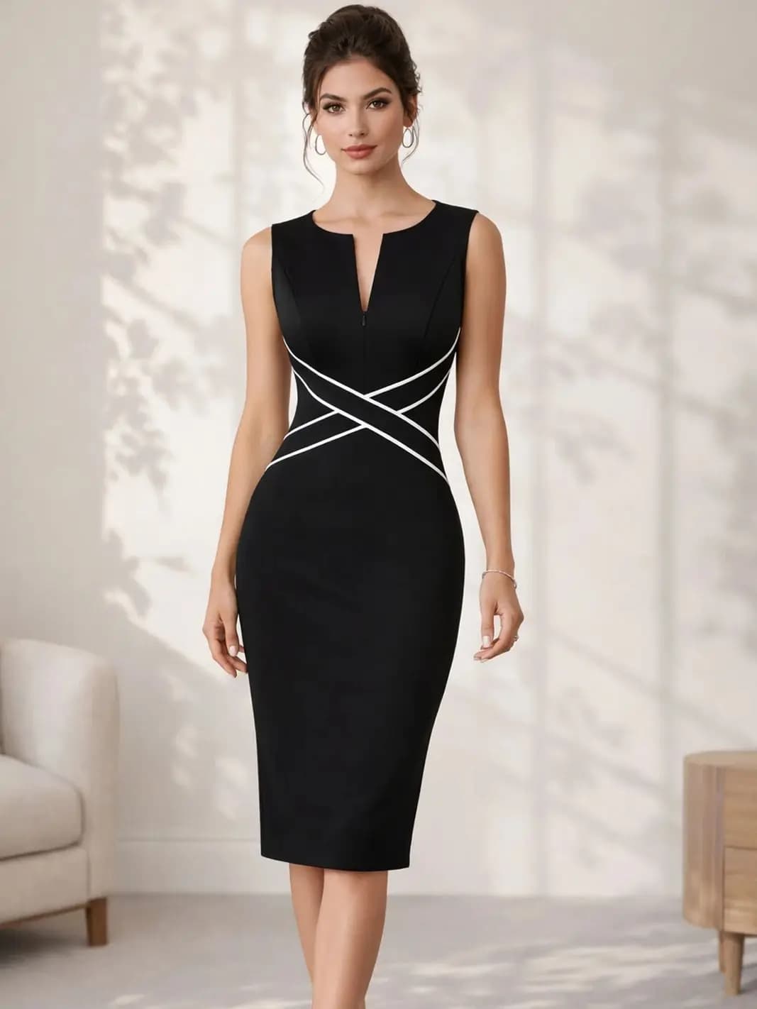 Womens Elegant Work Office Knee Length Summer Sleeveless Pencil Casual Cocktail Party Bodycon Sheath Dress Vestidos
