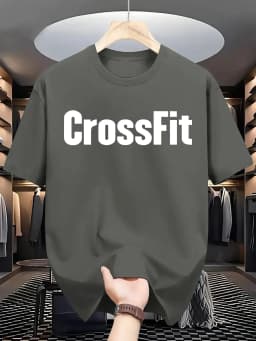 Men's Summer 100% Cotton Casual Loose Crossfit Letter Printed Comfortable Sports Round Neck Short Sleeve T-shirt Top