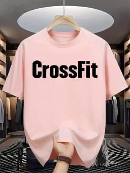 Men's Summer 100% Cotton Casual Loose Crossfit Letter Printed Comfortable Sports Round Neck Short Sleeve T-shirt Top