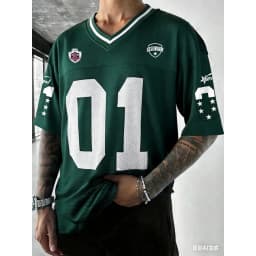 Men Casual Sports Short Sleeve T-Shirt SummerJersey For Men 01 Number Print V Neck Athletic Top Streetwear Fashion Breathable