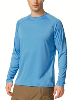 2026 Plus Size Men's Solid T-shirt Fashion Casual Long Sleeve Tees UV Sun Protection Tops For Outdoor/workout Men's Clothing