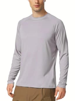 2026 Plus Size Men's Solid T-shirt Fashion Casual Long Sleeve Tees UV Sun Protection Tops For Outdoor/workout Men's Clothing