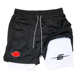 Men Anime Double Layer Shorts Gym Workout Printed Sports Multi-Performance Training Quick-Drying Jogging Pants Towel Pants M-3XL