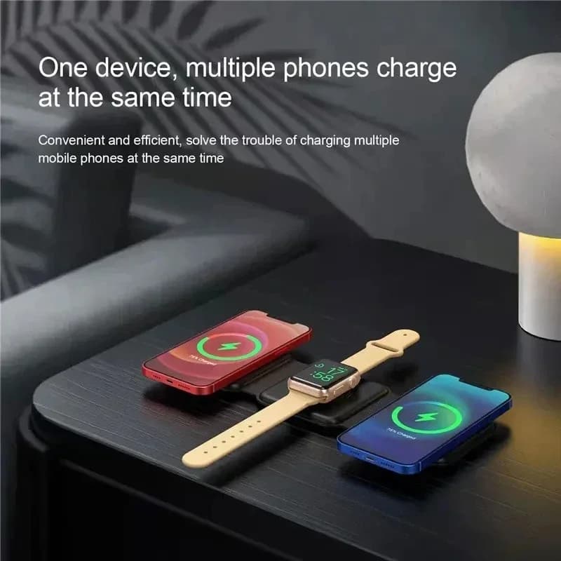 3 In 1 Magnetic Portable Wireless Charger Pad for iPhone 16 15 14 13 12 Pro Max Apple Watch AirPods Fast Charging Dock Station