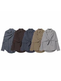 Women Spring Plaid Shirt Women Cape Scarf Button-Up Casual Layered Female Single Breasted Long Sleeved Shirt