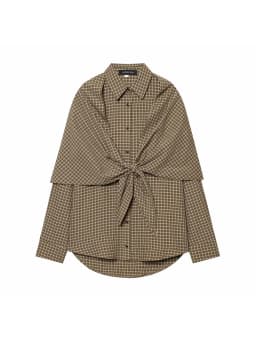 Women Spring Plaid Shirt Women Cape Scarf Button-Up Casual Layered Female Single Breasted Long Sleeved Shirt