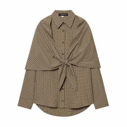Women Spring Plaid Shirt Women Cape Scarf Button-Up Casual Layered Female Single Breasted Long Sleeved Shirt