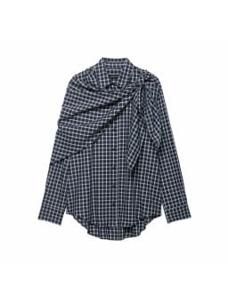 Women Spring Plaid Shirt Women Cape Scarf Button-Up Casual Layered Female Single Breasted Long Sleeved Shirt